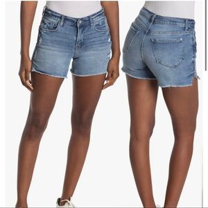 KENSIE Rivet Frayed Hem Denim Shorts